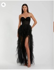 NWT Mac Duggal Black Strapless Corset Tulle Layered Ruffle Maxi Sz 8 27532 $498