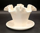 HTF Fenton MCM Milk Glass Planter 4" FLOWER POT w/Attached Saucer & Drain Hole