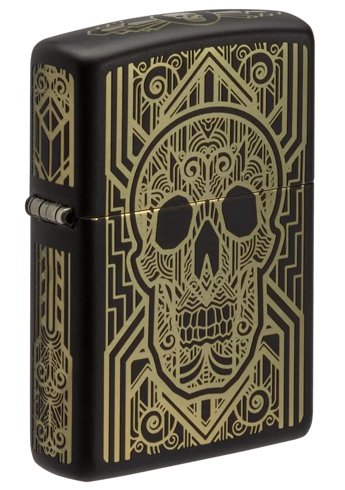 Zippo Art Deco Skull Black Matte Windproof Pocket Lighter