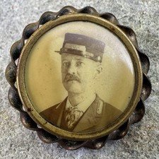 ORIGINAL Antique Early Rail Road Rail Way Portrait Photograph Uniform Badge Pin