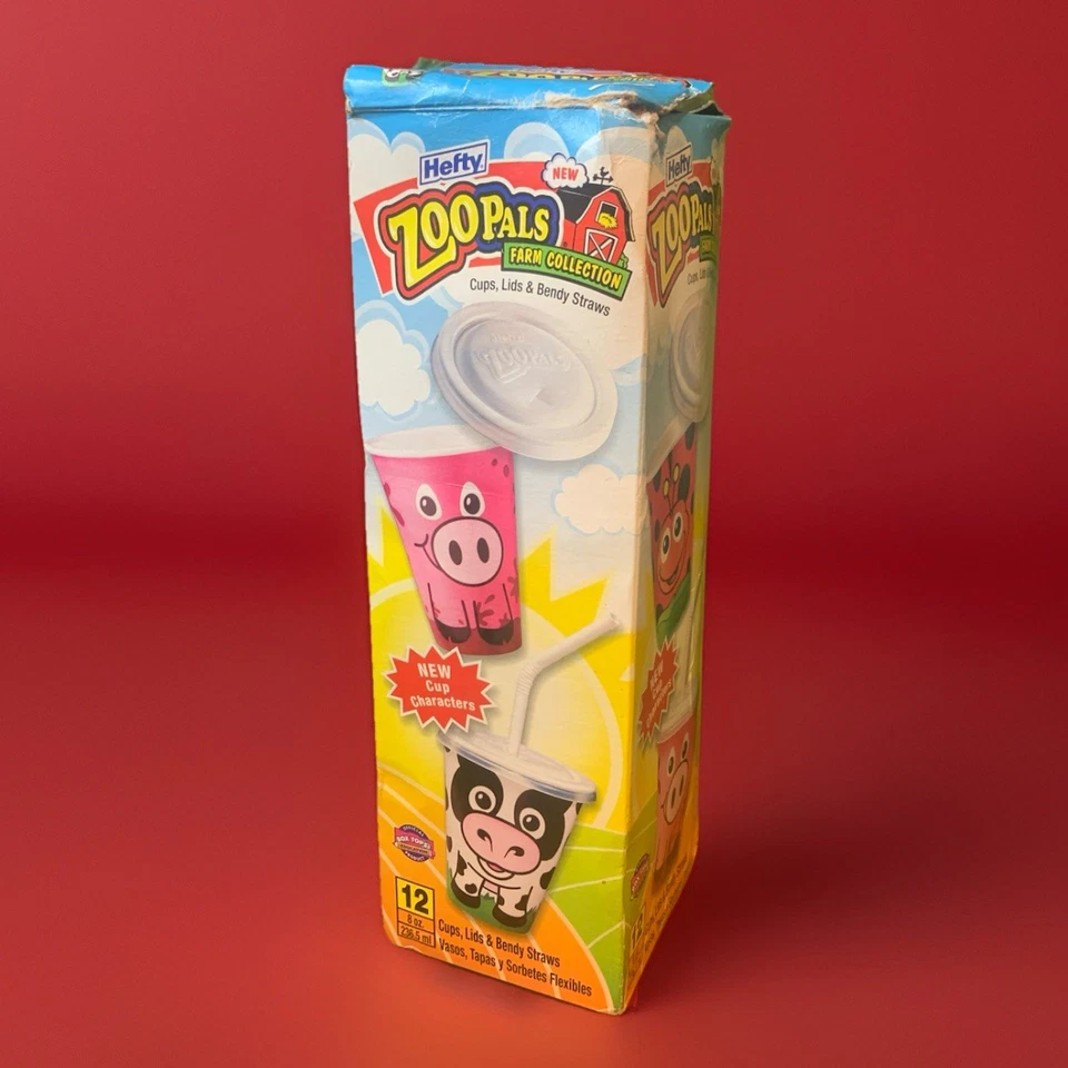 Zoo Pals Farm Animal Cups Lids Bendy Straws Vintage Pig Ladybug Hefty Vtg Open - Image 2 of 4