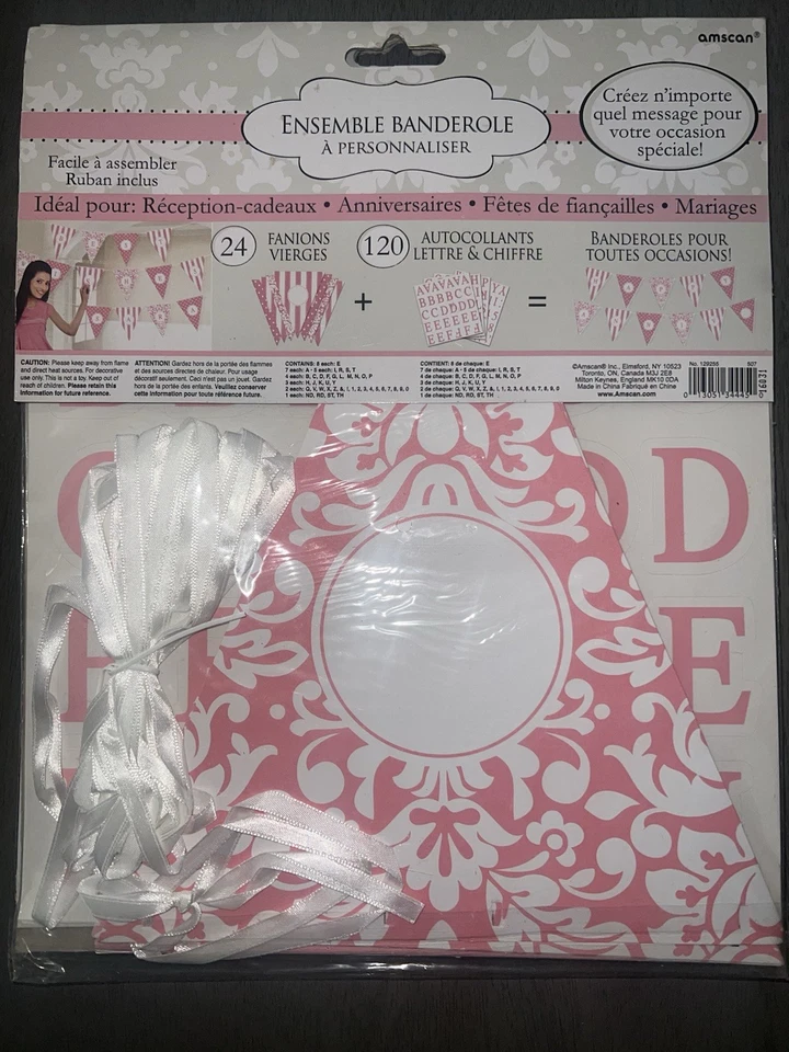 KIT BANNER PERSONALIZADO NIÑAS NUPCIAL BABY SHOWER FIESTA CUMPLEAÑOS ROSA BLANCO Foto 2 de 3