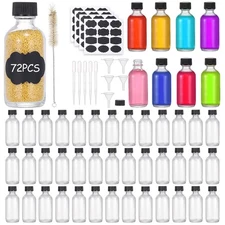 (Pack of 72) 2oz Small Clear Glass Bottles(60ml) with Lids Boston Round Trave...