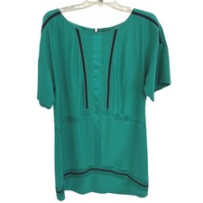 Rag & Bone Green Silk Shift Dress Black Ladder Lace Trim Back Zip Size 6 EUC