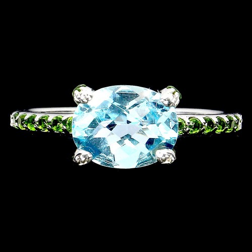 925 Sterling Silver Ring Oval Blue Topaz Chrome Diopside Gemstone Jewelry Sz 7.5