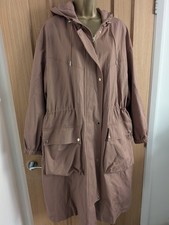 Next Womens Rain Jacket Coat Pink Tan Size L Large Mac Gold Detail Zip Up Hood