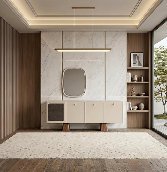 Sideboard Spiegel Set Modern Beige Edel Kommode Anrichte Wohnzimmer-image