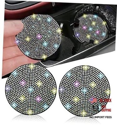 2pcs Bling Car Cup Holder Coaster, 2.75 inch Anti-Slip 2 pcs Multicolor