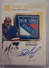 2019-20 the cup Igor Shesterkin inked insignias NY Rangers team logo auto 20/75