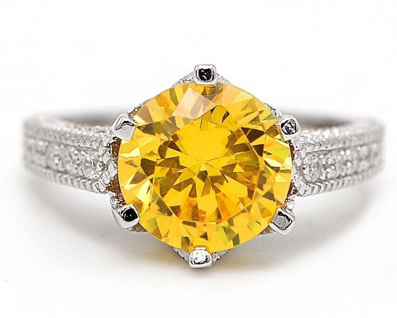 1CT Heat Treated Yellow Topaz 925 Sterling Silver Ring Sz 7 &5-8