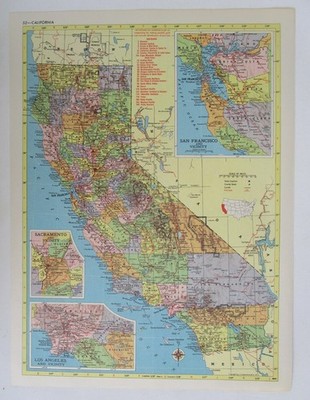CA AR Vintage 1957 CALIFORNIA RAILROAD MAP. ARKANSAS 1950er ASHLEY DREW NRTH'N RR