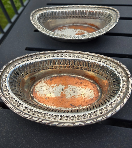 Coppia cesti traforati vintage placcato argento Ellis Barker Inghilterra SHEFFIELD Menorah - Foto 3 di 5
