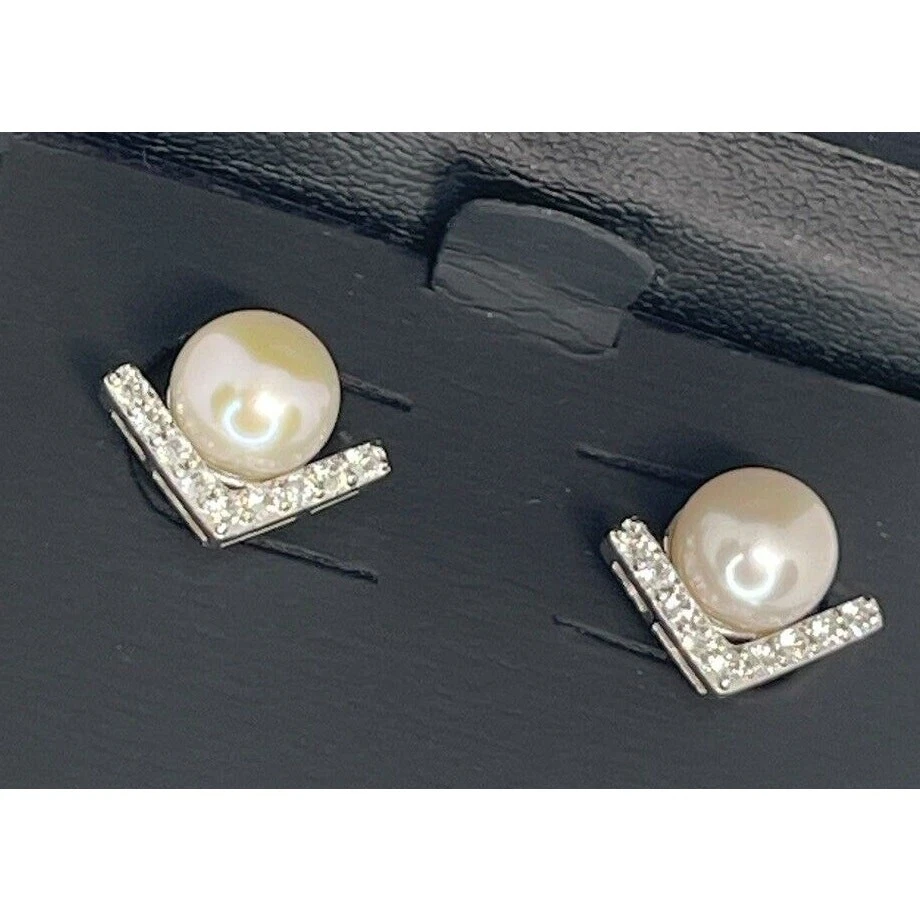Pendientes de plata esterlina con zafiro de laboratorio de perlas (7 mm) impresionantes tachuelas elegantes de lujo NUEVO Foto 3 de 4