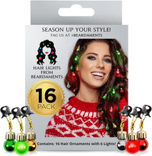 Beardaments Light Up Hair Lights - The Original Ornaments from, 16pc Colorful Ch