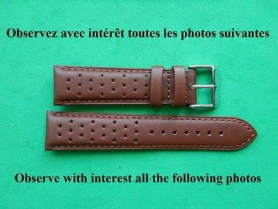 22 mm SOLIDE BRACELET MARRON GOLD CUIR VÉRITABLE RACING RALLYE WATER RESISTANT - Photo 1/4