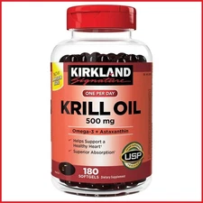 Kirkland Signature Krill Oil 500mg, 180 Softgels - Fresh! - Free Shipping!