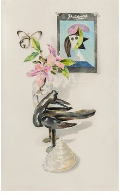 Anstis Lundy Original Watercolor Painting Ceci n'est pas un Picasso 1982 Signed