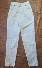 VTG 80's Womens 4/5 Blue White Stripe Tapered High Waisted 80s Pleated Cotton