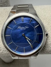 Kenneth Cole KC4831 Blue MOP Ladies Watch New Battery 36MM 6.75" Silver Tone