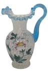 Fenton 1995 Swirl Turquoise 90th Anniversary Pitcher Vase Hand Painted & Signed