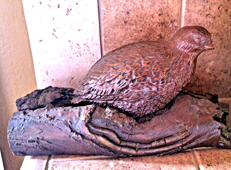 Antique  Hardwood Bird quail Log sculpture Carving