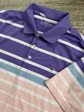Vineyard Vines Golf Performance Polo Shirt Whale Logo Striped Mens Large Purple