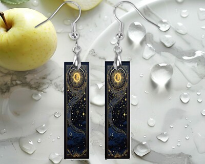 Earrings, Art Deco Celestial Wood Bar Printed Earrings Jewelry