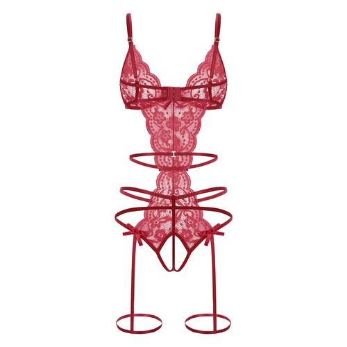 Women Jumpsuit Scalloped Bodycon Sleeveless Bodysuit See-Through Nightwear Lace - Picture 26 of 66