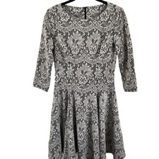 Eliza J Black and White Damask Lace Fit & Flare Dress Size 6 Cocktail Wedding