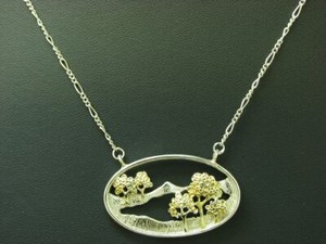 Authentic 925 Sterling Silver Landscape Necklace / partially gold-plated / 5.8g / 42.0 cm