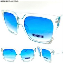 Overszied Exaggerated Retro Style SUN GLASSES Large Big Square Light Blue Frame