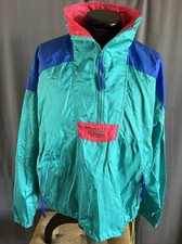 Vtg 80's Columbia Neon Radial Sleeve Anorak Pull Over Jacket Aqua Fluorescent