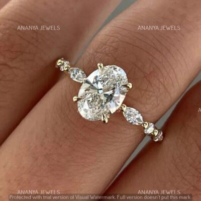 Women 2.20 CT Oval Cut Moissanite Wedding Engagement Ring 14K Yellow Gold Plated