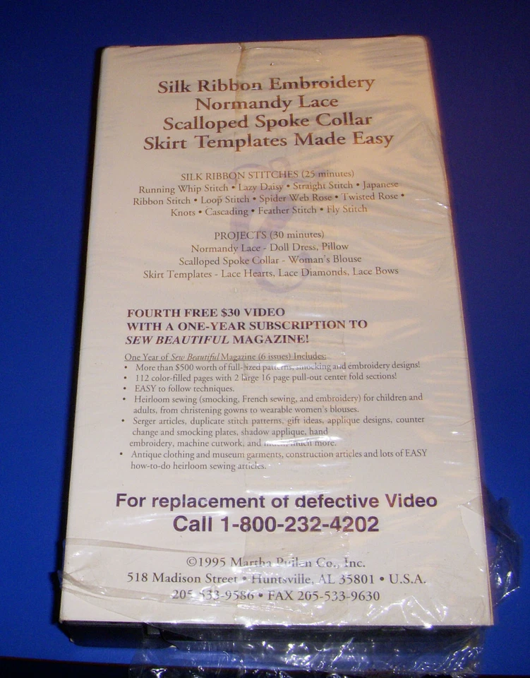 Sew Beautiful 1995-6 Subscriber Free Video Martha Pullen Embroidery Lace VHS - Image 2 of 4