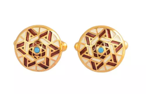 Turquoise 14K Gold Plated Art Deco Enameled Cufflinks