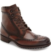 Image of Handmade Men Brown Ankle Leather Boot, Men Wing Tip Brogue Lace Up Boot All Size