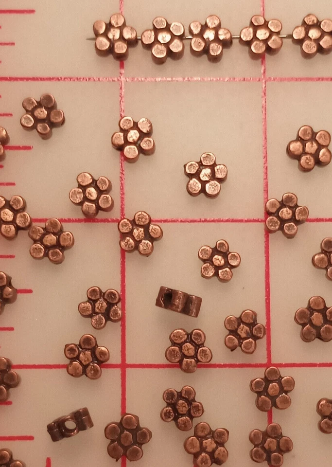 100 Cute Little Metal Flower Rose Bead Copper Color Reversible 1/4" 6mm Germany - Image 3 of 3