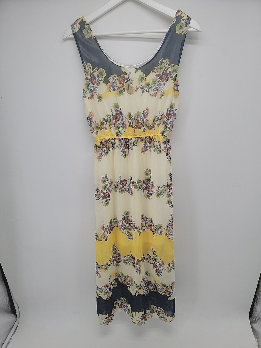 Womens Blue Yellow Floral Maxi Dress Size S/M