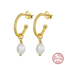 Freshwater Pearl Solid 925 Sterling Silver Dangle Drop Earrings Hoop Studs E16
