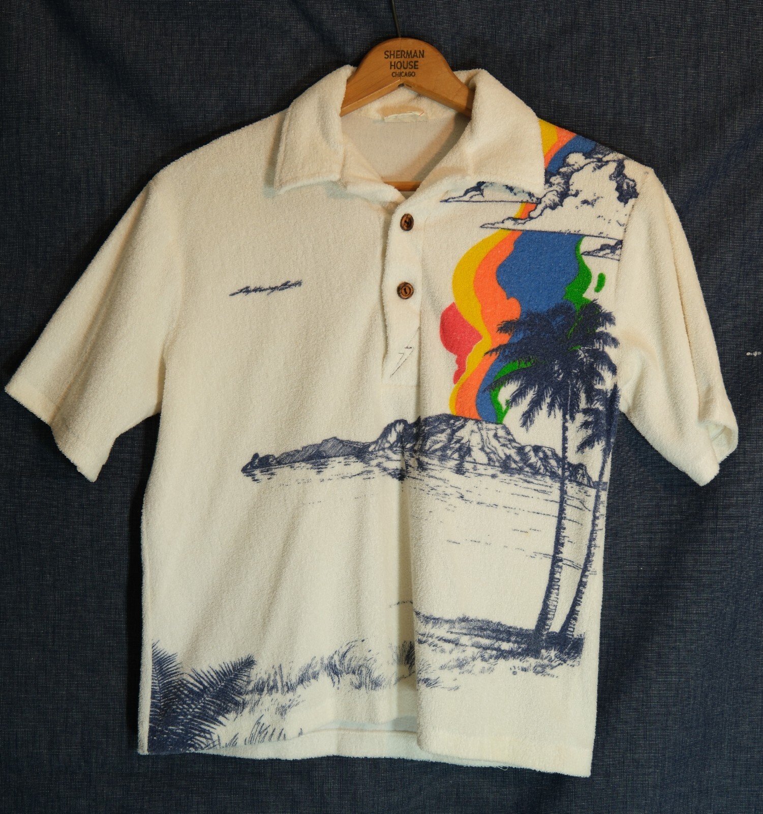 Vtg 1970's Lightning Bolt Terry Cloth Surf Skate Polo Shirt Volcano # 2 Dogtown