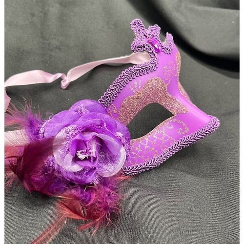 Masquerade Mask Mardi Gras Carnival Purple, Pink and Gold sparkle eye mask with - Picture 6 of 10