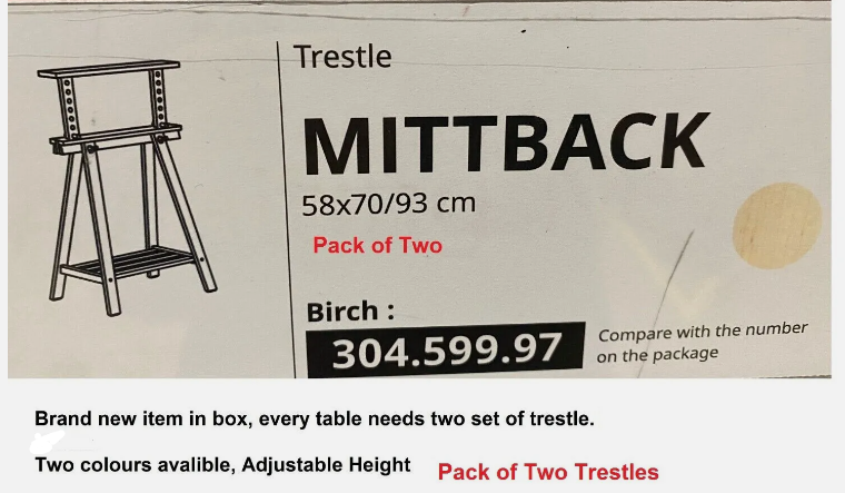 IKEA 机 脚のみ MITTBACK（２個セット） Pack of 2 Ikea Mittback TRESTLE TABLE Wooden Stand Leg + Shelf