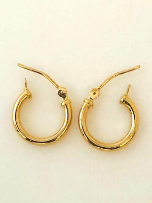 14 Karat massive Gelbgold Creolen. Neu 2mm mal 16mm E7216-71