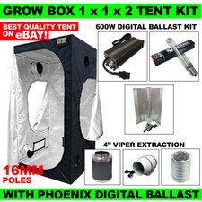 Grow Box Tent Starter Kit 1m 16mm - Digital Ballast Lighting - 4" Extraction Kit