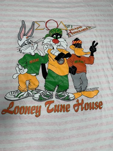 VTG Miami Hurricanes Looney Tunes T-Shirt Mens Sz 4XL Hip Pop Sigma Omega Delta - Picture 4 of 12