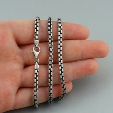 3.5mm Gun Metal Round Box Chain - 925 Sterling Silver-Masculine Mens Thick Heavy