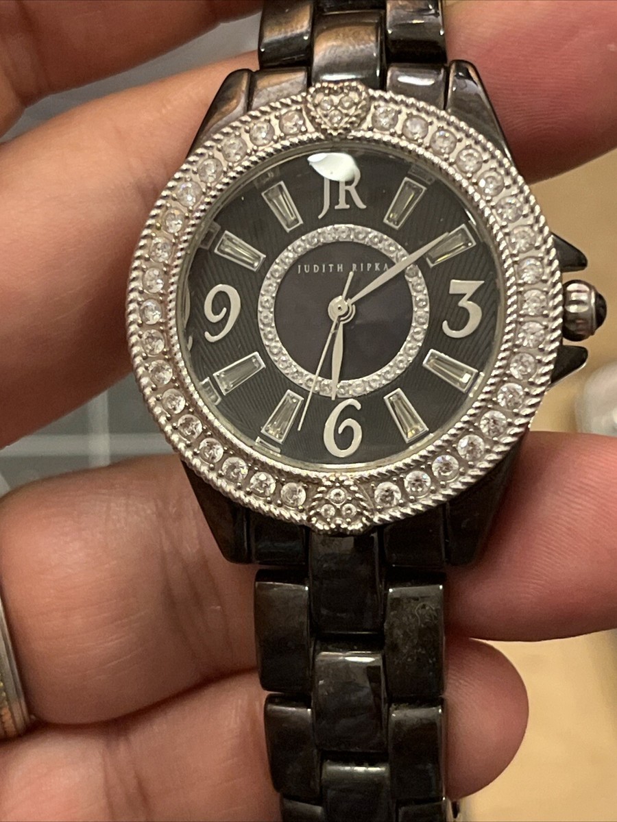 Judith Ripka black ceramic and stainless steel watch diamonique