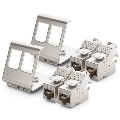 4x CAT 6a Keystone Jack Modul RJ45 STP + 2x Hutschienen Adapter Patchpanel LAN