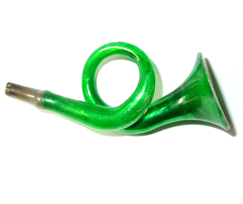 Antique German Blown Mercury Glass Green TRUMPET Bugle Christmas Horn Ornament