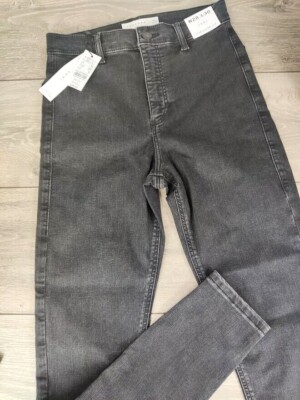 TOPSHOP Joni SUPER High Waisted Skinny Jeans Womens WASHED OUT BLACK UK  UK 10